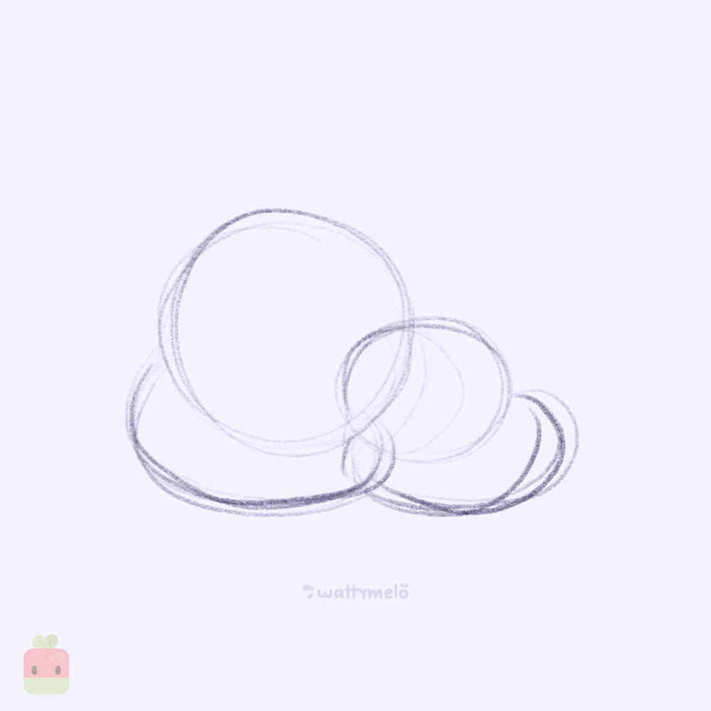 1. Start with Loose Shapes ∙ Begin by sketching quick, basic shapes to outline the general placement and size of your seal. Use a big oval for the body and a smaller circle for the head.