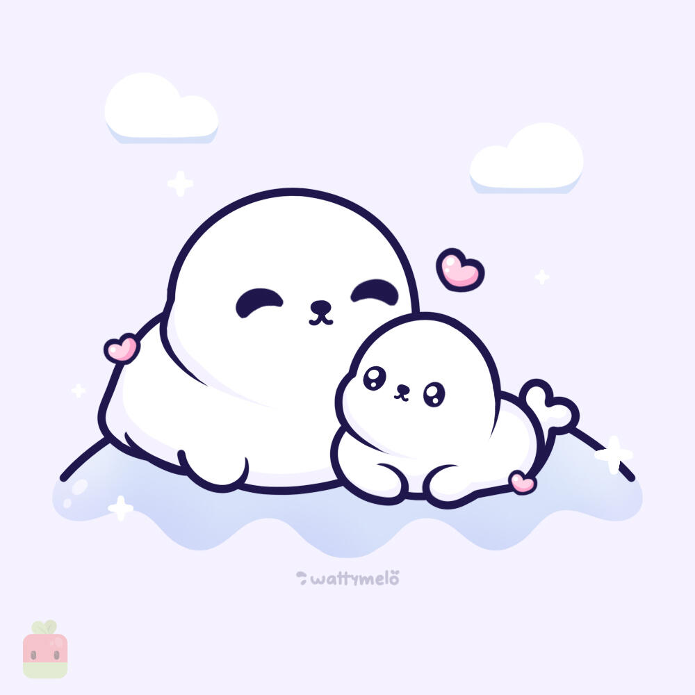 CONGRATULATIONS! You just completed the "How to draw a cute seal tutorial"! I decided to make the clouds less obvious so that the focus stays on mama seal and her baby.