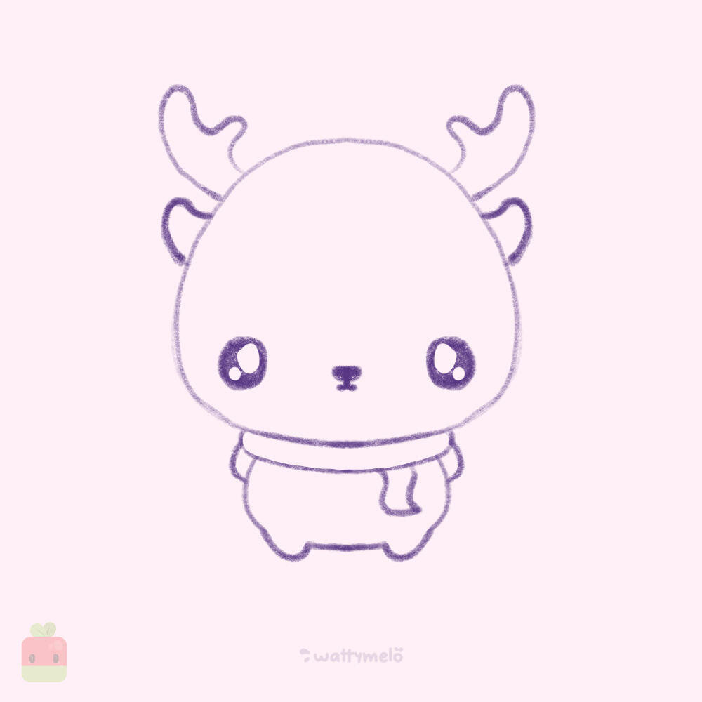 7. Accesorize ∙ Add a cute, tiny scarf to keep your reindeer warm. While on this step, you can also erase part of the lines to seamlessly attach the legs to the body.