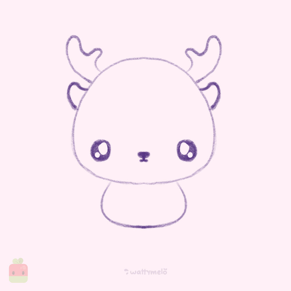 5. Draw the Body ∙ Create a horizontal C-shape beneath the head to form the reindeer’s chibi body.