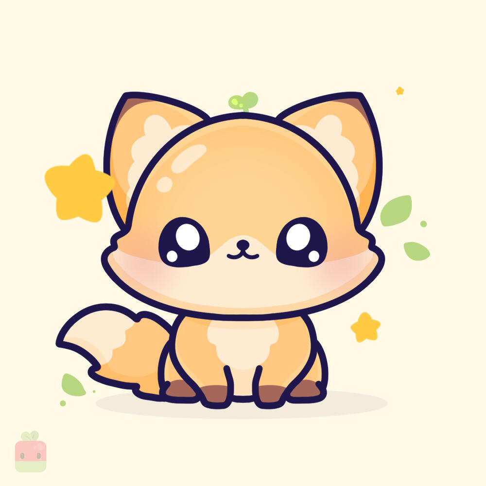 12. Final Touches ∙ Add small decorative elements like tiny stars and leaves around the fox to give it a magical touch. Don’t forget to include soft, blushy cheeks and little highlight blobs on the face to enhance its cuteness and charm!