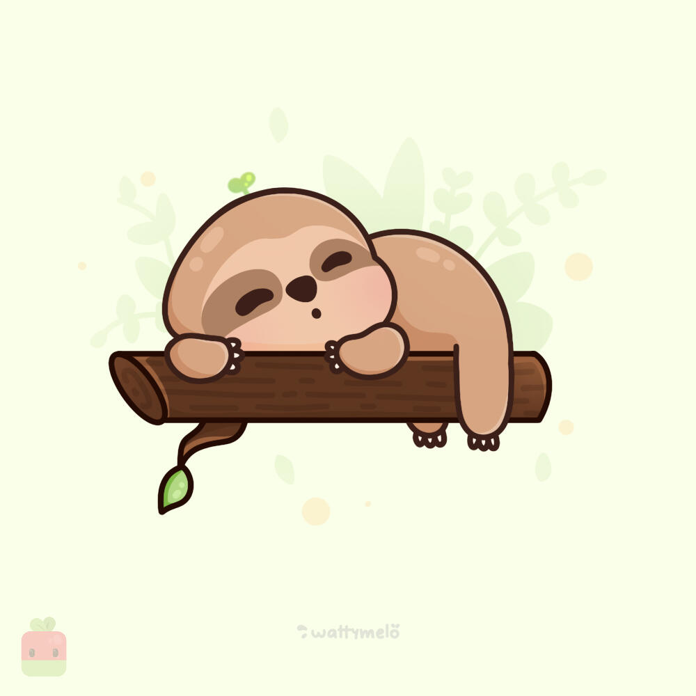 CONGRATULATIONS! You just completed the "How to draw a cute sloth tutorial"! Don’t forget to add those cute highlight blobs on the head and body to make the sloth extra cute. This time I also chose to make all the linework dark brown to fit the theme.
