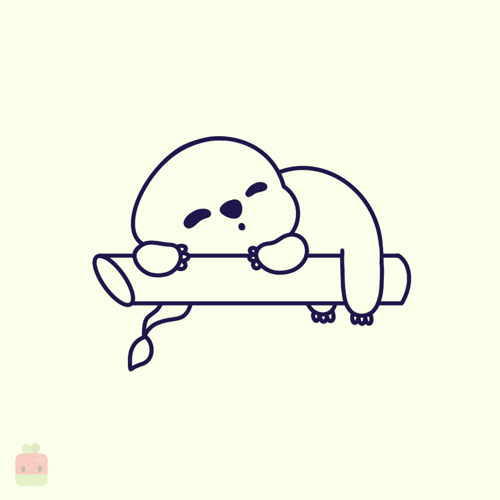 7. Base Linework ∙ Use a monoline brush or your favorite tool to create clean and precise lines. We won’t outline the background to keep the focus on our sloth as the main character. We will add a soft and subtle background later.