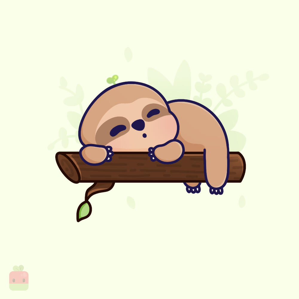 12. Background ∙ Fill the leaves and background greenery with a flat green color, then lower the opacity to keep them subtle. This ensures the sloth remains the star of the illustration while still having a nice, soft background touch.