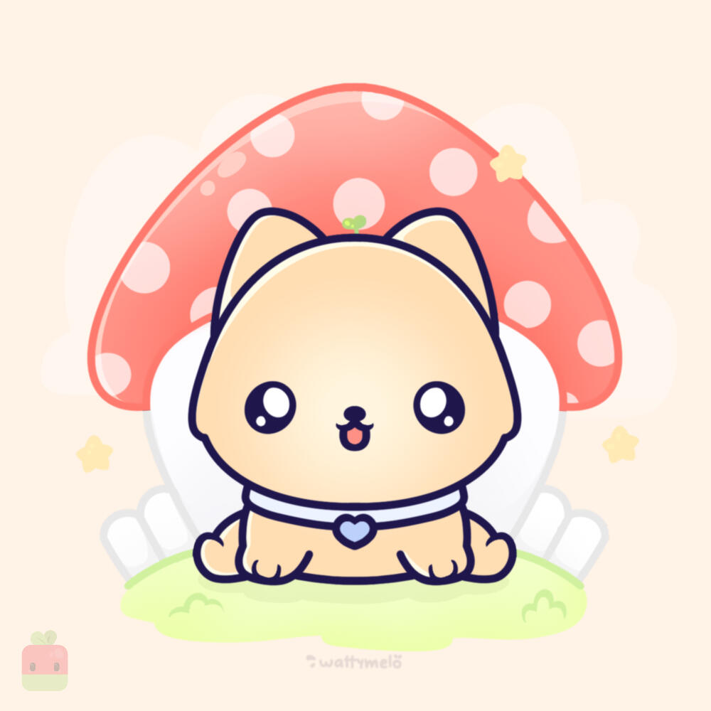 CONGRATULATIONS! You just completed the &quot;How to draw a cute dog tutorial&quot;! I decided to add some soft clouds you can barely see behind the shroom house and some cute little stars to finish up the illustration.