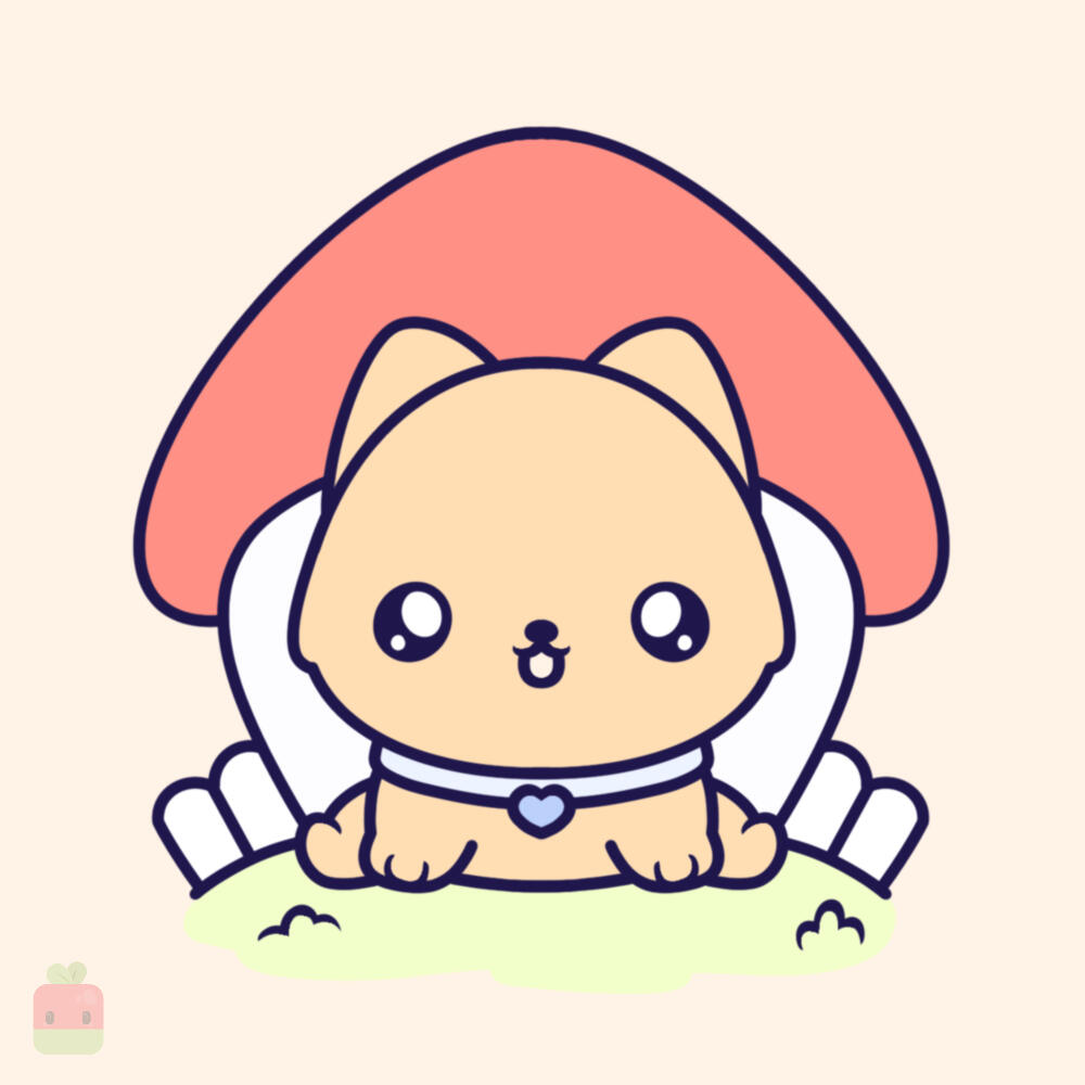 9. Add Base Color ∙ Use soft, pastel colors for a gentle vibe. I used a light beige for the dog&#39;s coat, and white with a soft red for the mushroom house.