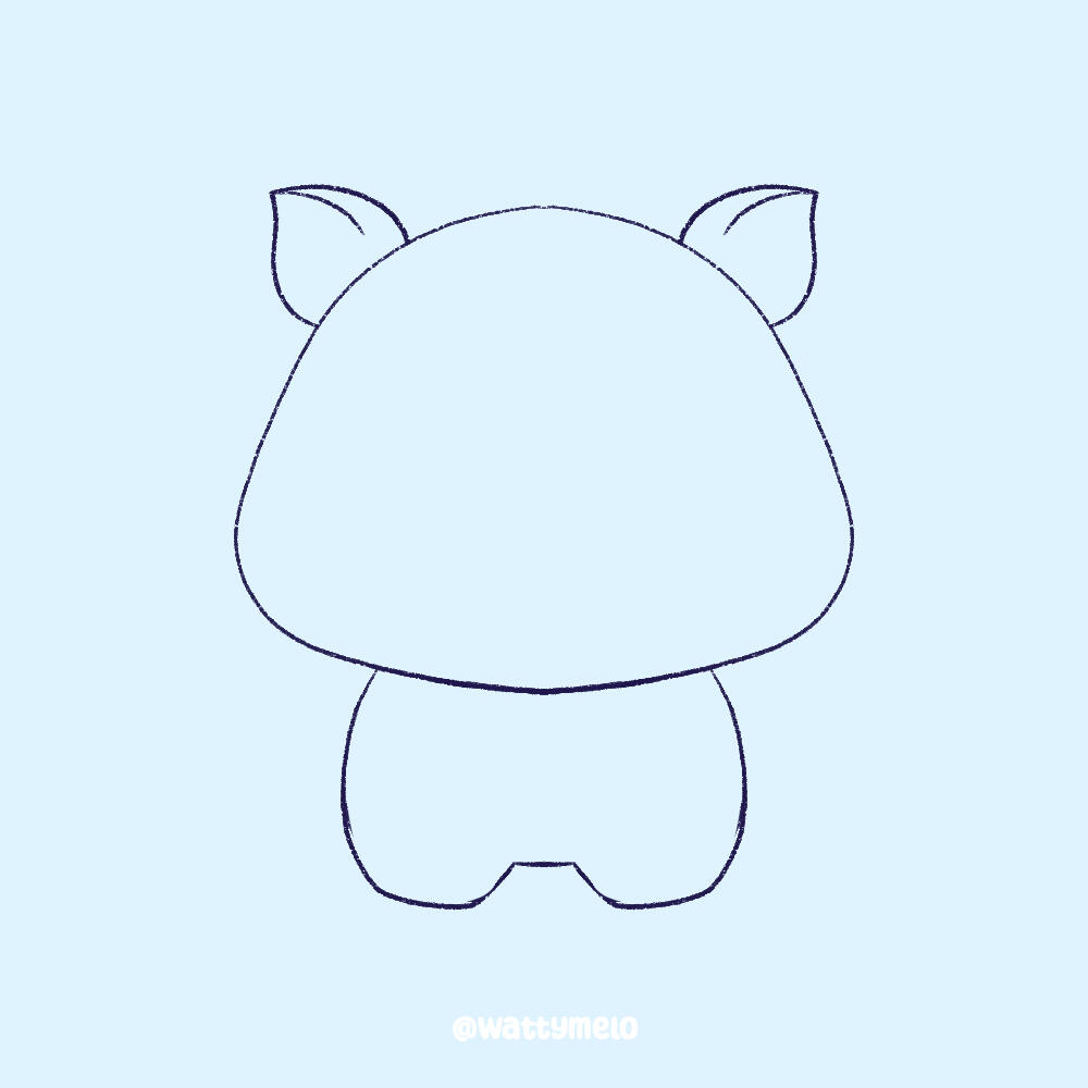3. Add the Ears ∙ Add two curvy shaped for the happy little ears on top of the rhino's head.