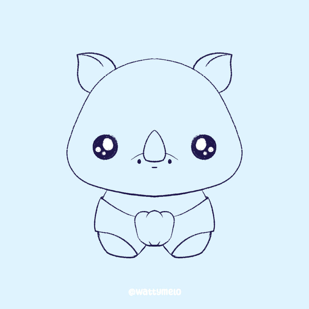 7. The Diaper! ∙ Draw a shape resembling panties at first to outline the diaper. After that, add a small bump in the middle that indicates the fold.